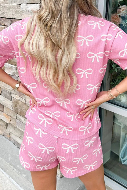 Bowknot Printed Notched T-Shirt and Shorts Set – Pink for Shopify Collective (6 view)
