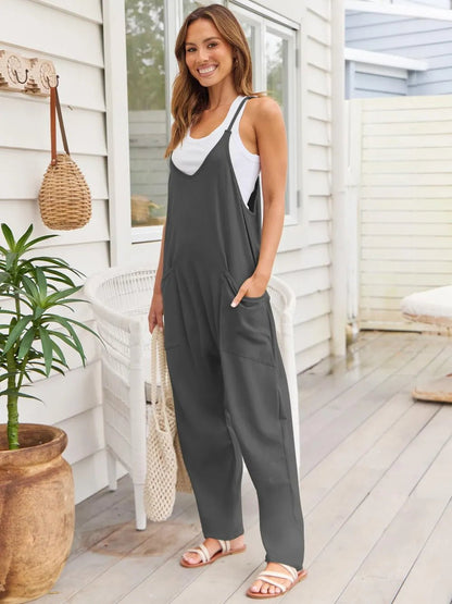 V - Neck Spaghetti Strap Jumpsuit – Dark Gray for Shopify Collective (6 view)