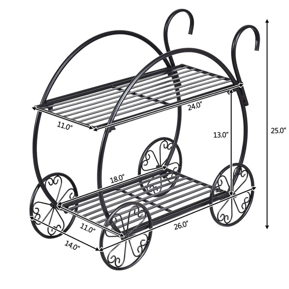 Heavy Duty Metal Flower Cart – Vintage Garden Plant Stand | – Black Backpack for flower cart (10 view)