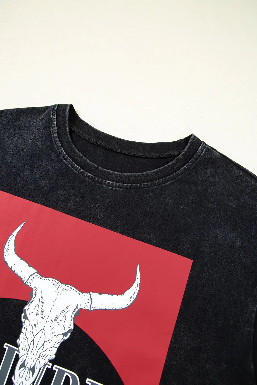 Western HOWDY Steer Head Print Side Slits Loose Fit T Shirt – Black for Shopify Collective (5 view)