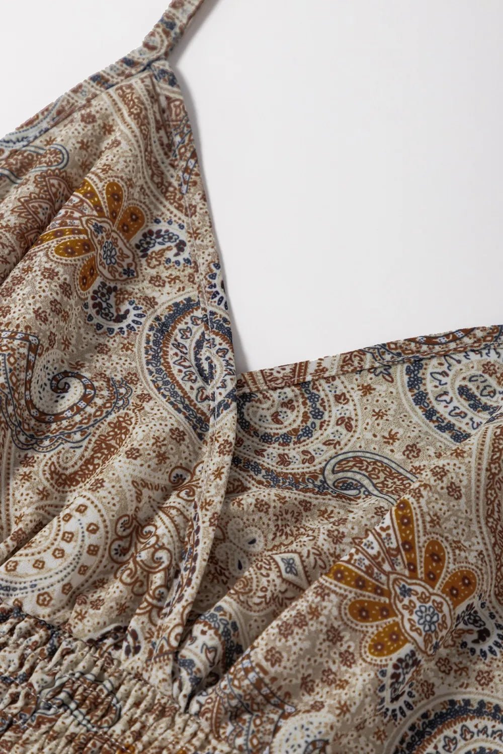 Paisley Printed Smocked Babydoll Cami – Khaki by Simply Love
