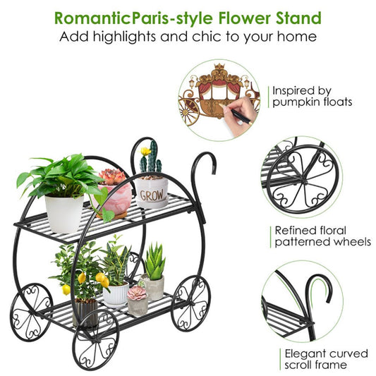 Heavy Duty Metal Flower Cart – Vintage Garden Plant Stand | – Black Backpack for flower cart (2 view)