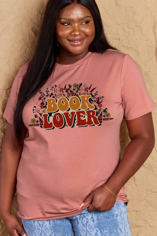 Simply Love Full Size BOOK LOVER Graphic Cotton Tee – Dusty Pink Women's Top for Shopify Collective (1 view)
