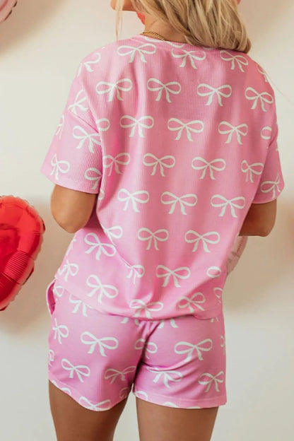 Bowknot Printed Notched T-Shirt and Shorts Set – Pink for Shopify Collective (4 view)