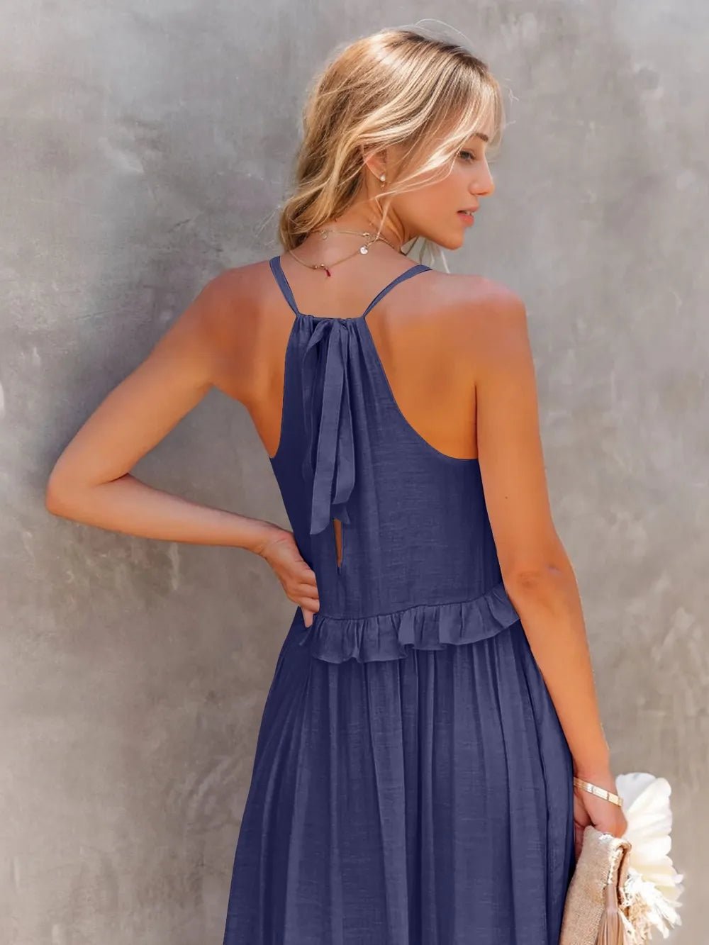 Ruffled Sleeveless Tiered Maxi Dress with Pockets – Dark Blue for Shopify Collective (14 view)