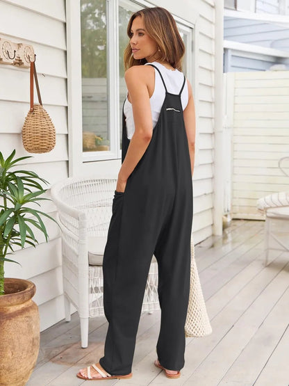 V - Neck Spaghetti Strap Jumpsuit – Black for Shopify Collective (3 view)