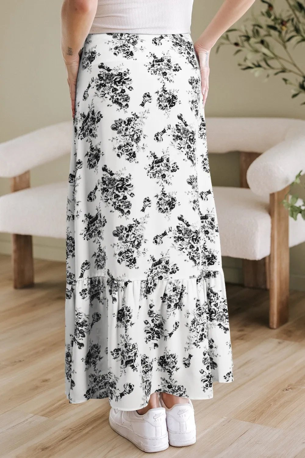 Boho Floral High Waist Ruffle Split Maxi Skirt – Black for Shopify Collective (11 view)