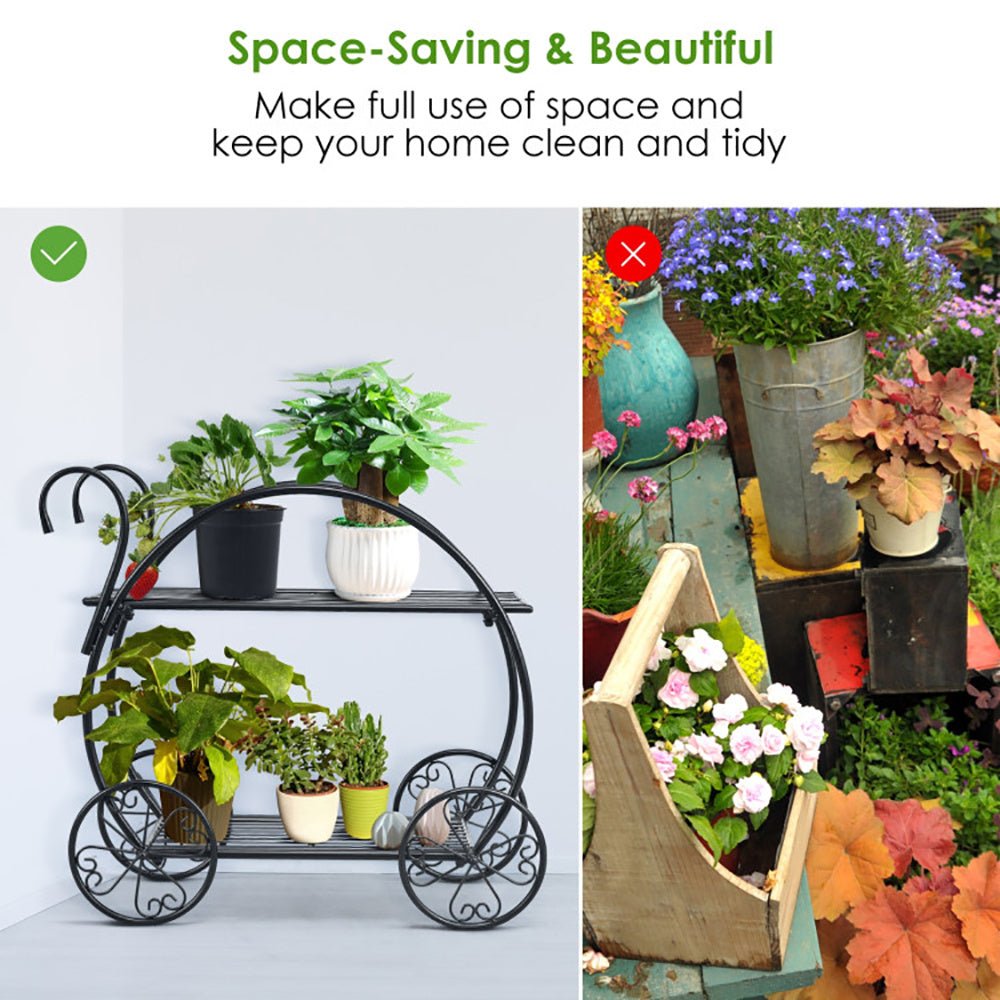 Heavy Duty Metal Flower Cart – Vintage Garden Plant Stand | – Black Backpack for flower cart (5 view)