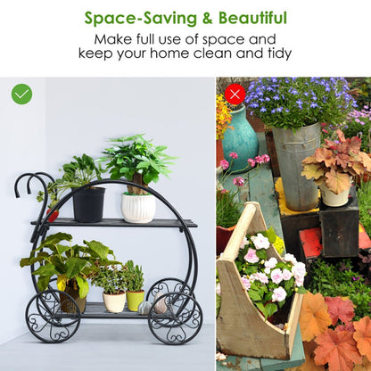 Heavy Duty Metal Flower Cart – Vintage Garden Plant Stand | – Black Backpack for flower cart (5 view)