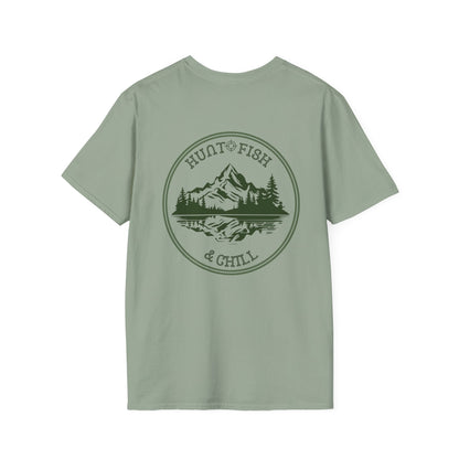 Hunt Fish & Chill T-Shirt – Premium Outdoors Badge Tee | Camping, Fishing, Hunting Apparel Printify