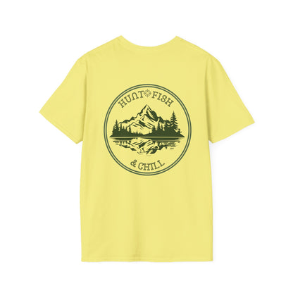 Hunt Fish & Chill T-Shirt – Premium Outdoors Badge Tee | Camping, Fishing, Hunting Apparel Printify