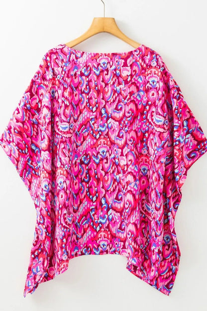 Abstract Print V Neck Half Sleeve Loose Fit Blouse – Fuchsia Pink for Shopify Collective (12 view)
