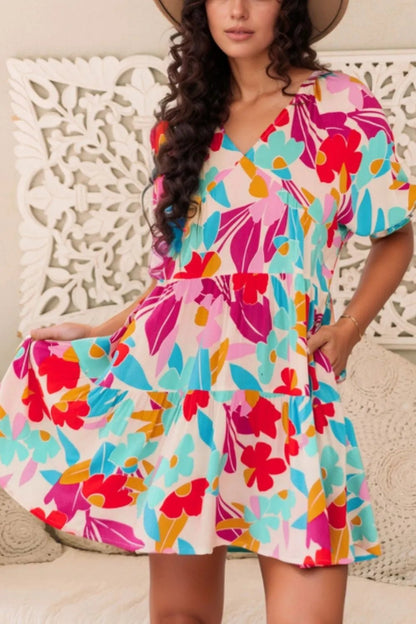Floral Bubble Sleeve V Neck Tiered Ruffle Babydoll Dress – Floral Dresses for Shopify Collective (1 view)