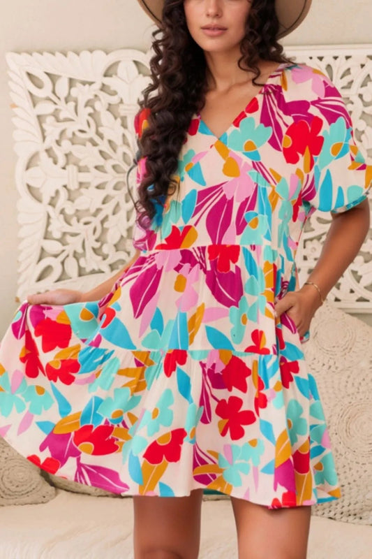 Floral Bubble Sleeve V Neck Tiered Ruffle Babydoll Dress – Floral Dresses for Shopify Collective (1 view)