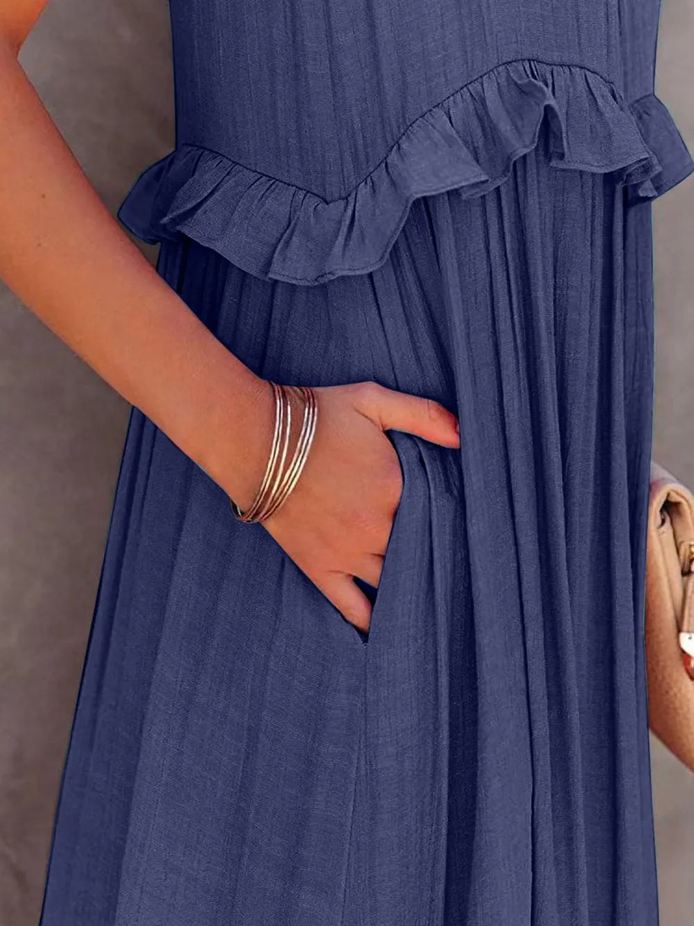 Ruffled Sleeveless Tiered Maxi Dress with Pockets – Dark Blue for Shopify Collective (15 view)