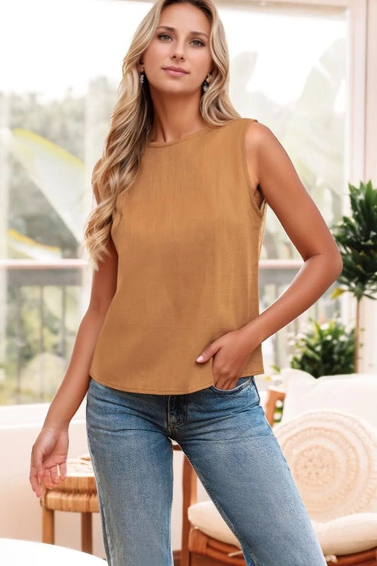 Bow Back Round Neck Tank – Caramel for Shopify Collective (2 view)