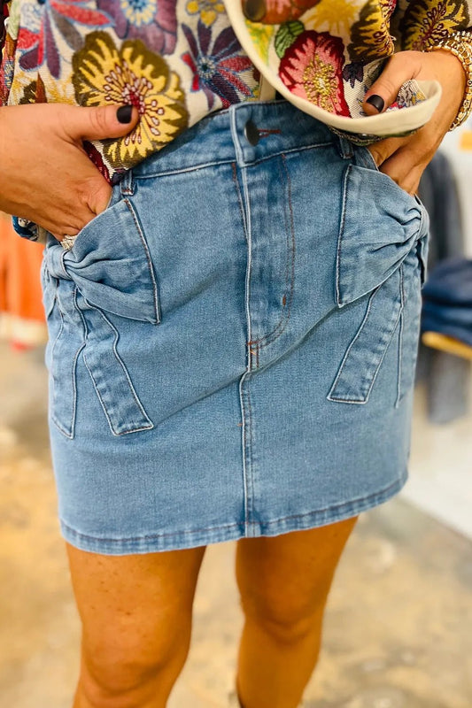 Acid Wash Bowknot Details High Waist Denim Skirt – Medium for Shopify Collective (2 view)