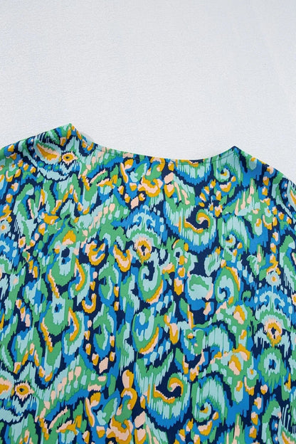 Abstract Print V Neck Half Sleeve Loose Fit Blouse – Turquoise for Shopify Collective (6 view)