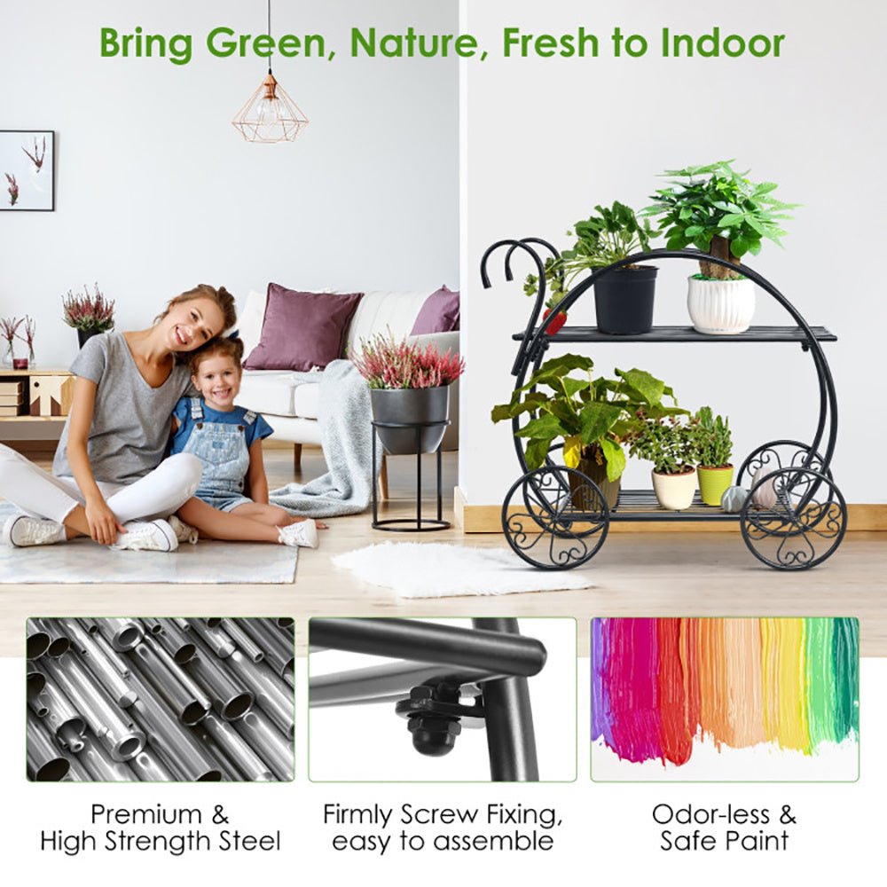 Heavy Duty Metal Flower Cart – Vintage Garden Plant Stand | – Black Backpack for flower cart (9 view)