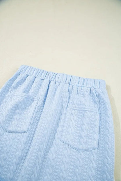 Contrast Trim Textured Crewneck Tee and Pocketed Skirt Set – Light Blue for Shopify Collective (7 view)