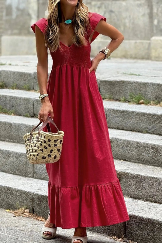 Smocked Tiered Cap Sleeve Maxi Dress – Scarlet Women's Top for Shopify Collective (1 view)