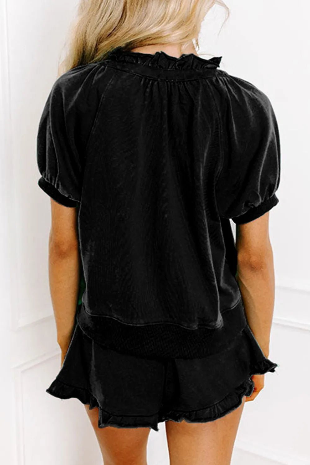 Frill Zip Front Puff Sleeve Top and Skort Set – Black for Shopify Collective (17 view)