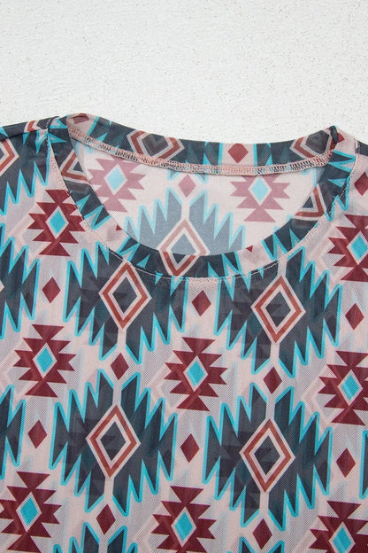Western Aztec Print Mesh Slim T Shirt – Floral for Shopify Collective (9 view)