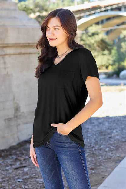 Basic Bae Bamboo Full Size V - Neck Short Sleeve T-Shirt – Black for Shopify Collective (16 view)