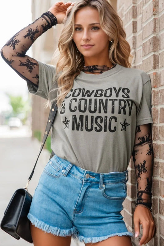 Letter Graphic Round Neck Short Sleeve T-Shirt – Gray Women's Top for Shopify Collective (2 view)