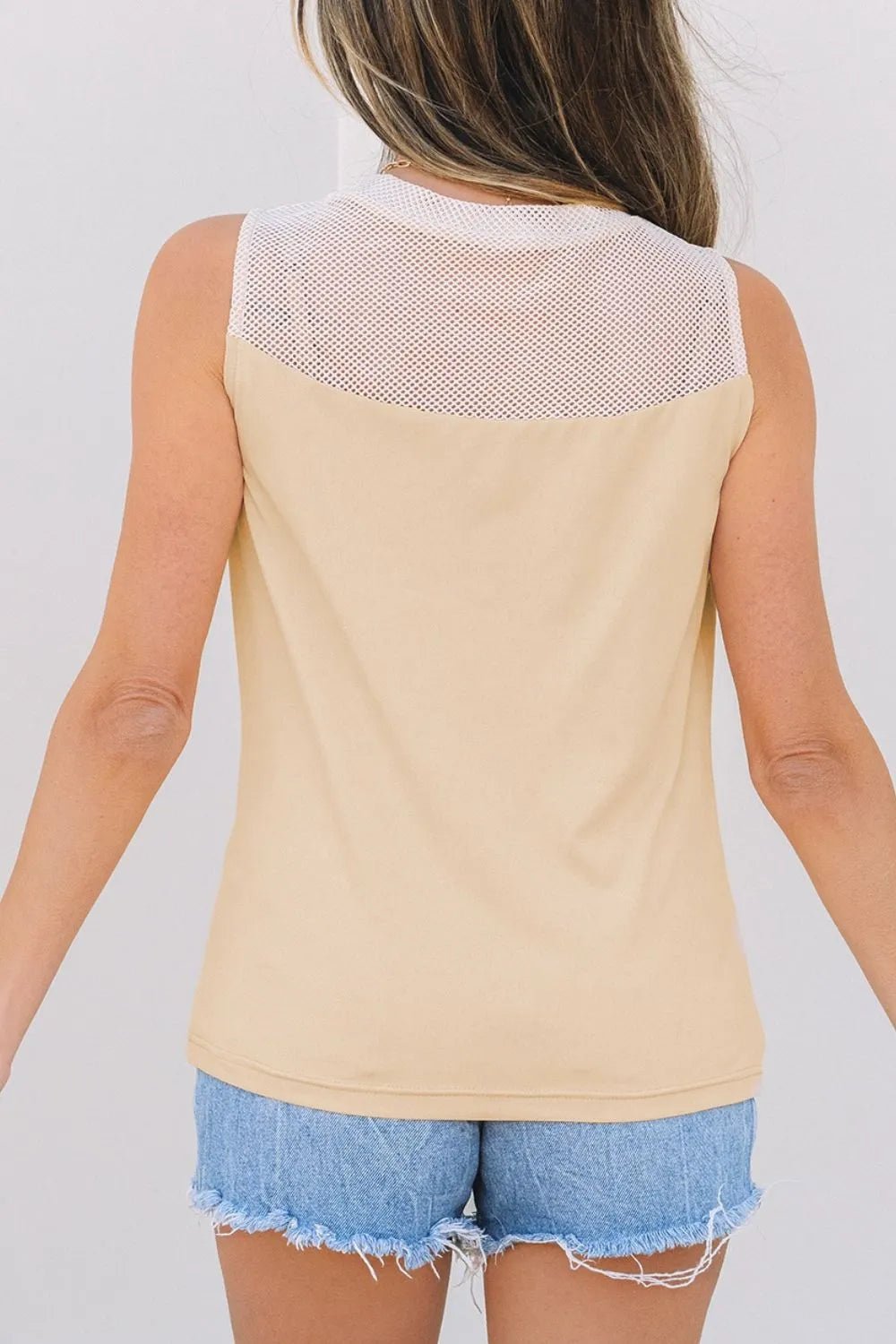 Mesh Patchwork Crew Neck Tank – Beige for Shopify Collective (2 view)