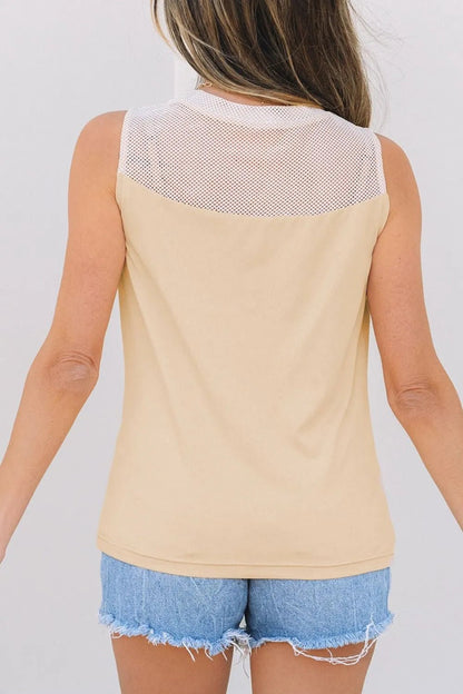 Mesh Patchwork Crew Neck Tank – Beige for Shopify Collective (2 view)