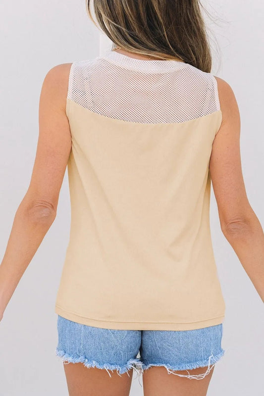 Mesh Patchwork Crew Neck Tank – Beige for Shopify Collective (2 view)