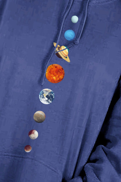 Simply Love Simply Love Full Size Dropped Shoulder Solar System Graphic Hoodie – Dusty Blue by Simply Love