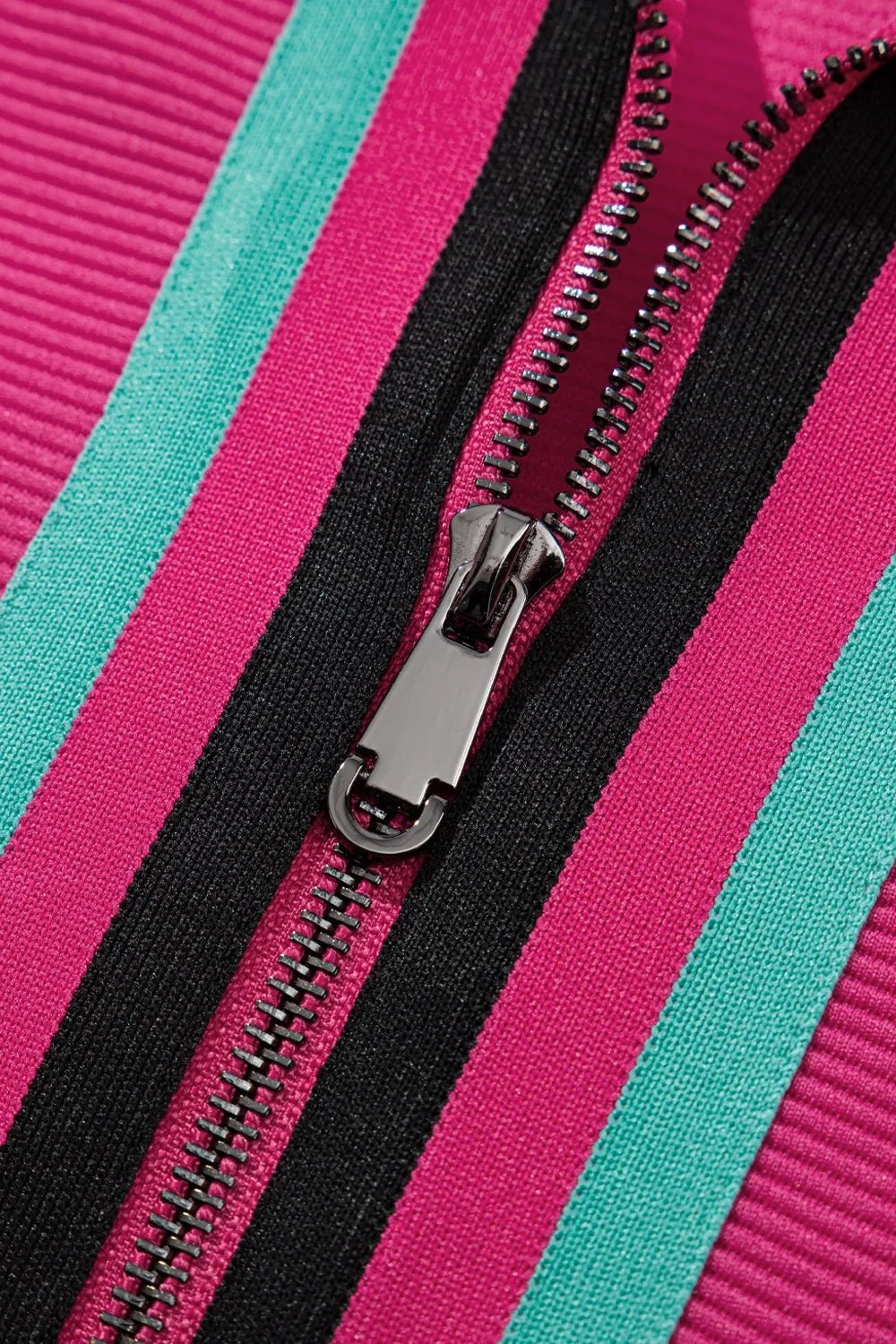 Striped Detail Flutter Sleeve Zipped Collar Top and Short Set – Hot Pink for Shopify Collective (7 view)
