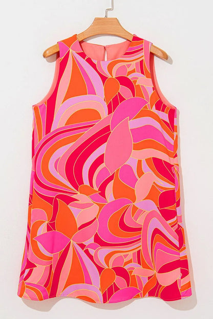 Abstract Floral Print Sleeveless Shift Mini Dress – Strawberry for Shopify Collective (7 view)