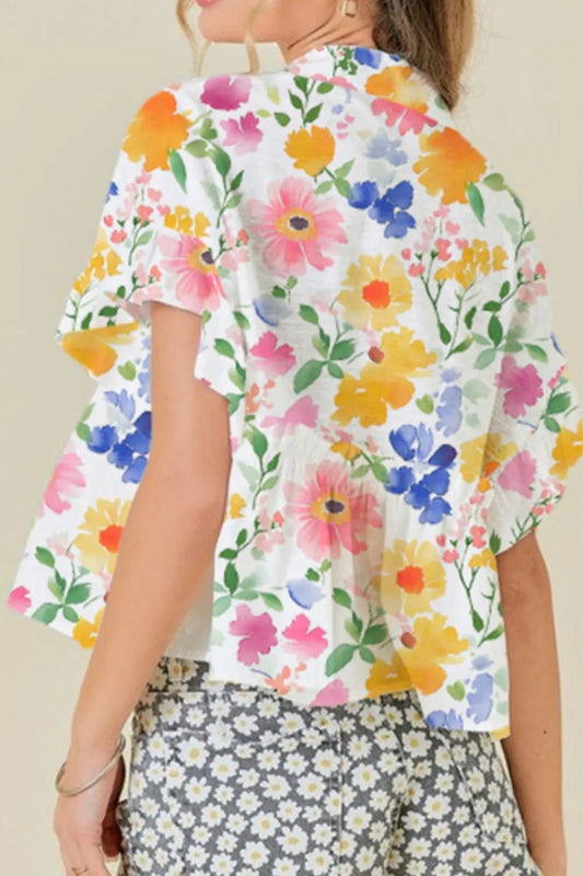 Floral Boxy Fit Ruffled Short Sleeve Blouse – Yellow for Shopify Collective (2 view)