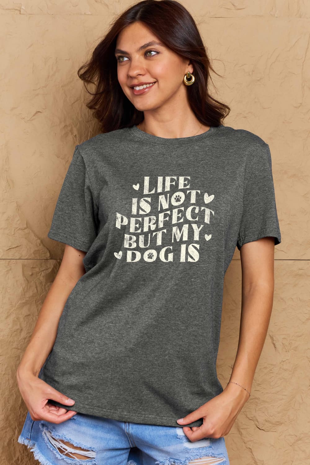 Simply Love Full Size Dog Slogan Graphic Cotton T-Shirt – Charcoal by Simply Love