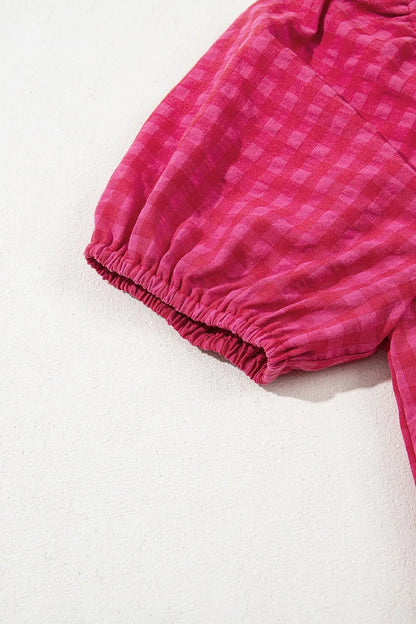 SYNZ Gingham Check Bubble Sleeve Ruffled Maxi Dress – Strawberry for Shopify Collective (8 view)