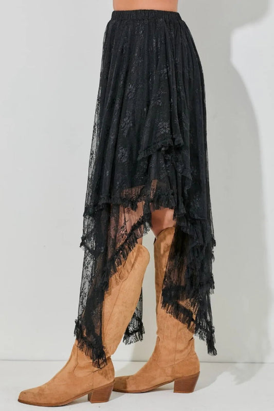 Elastic Waist Asymmetrical Lace Skirt – Black for Shopify Collective (2 view)