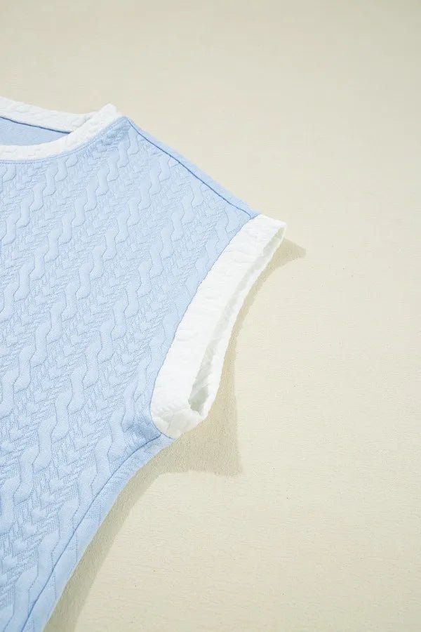 Contrast Trim Textured Crewneck Tee and Pocketed Skirt Set – Light Blue for Shopify Collective (6 view)