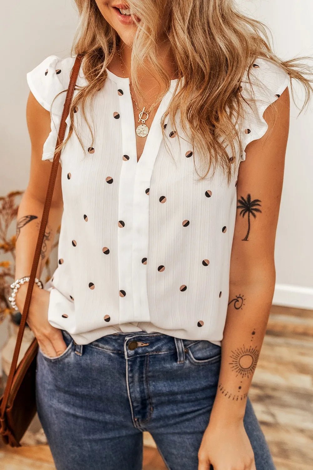 Polka Dot Print Short Sleeve Blouse – White for Shopify Collective (3 view)