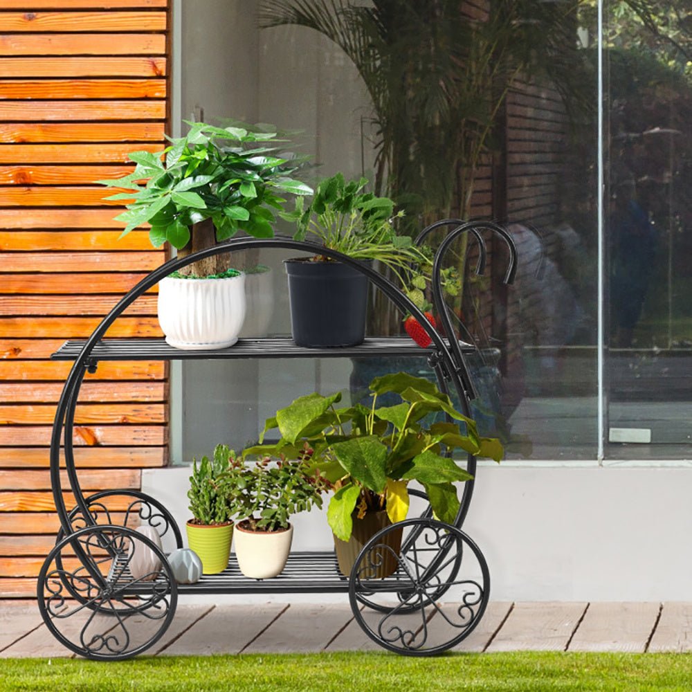 Heavy Duty Metal Flower Cart – Vintage Garden Plant Stand | – Black Backpack for flower cart (6 view)