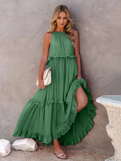 Ruffled Sleeveless Tiered Maxi Dress with Pockets – Dark Green for Shopify Collective (16 view)
