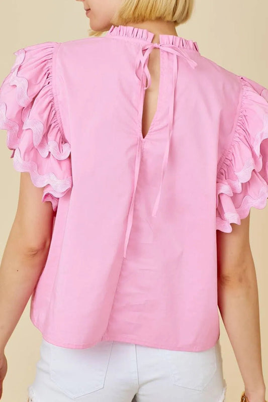 Ruffled Sleeve Frilled Collar Blouse – Blush Pink for Shopify Collective (2 view)
