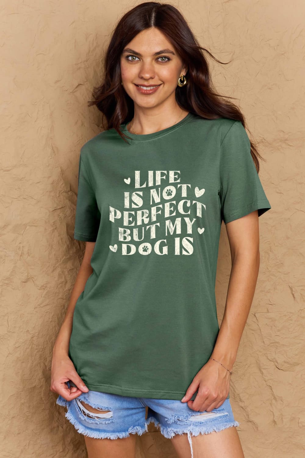 Simply Love Full Size Dog Slogan Graphic Cotton T-Shirt – Green by Simply Love