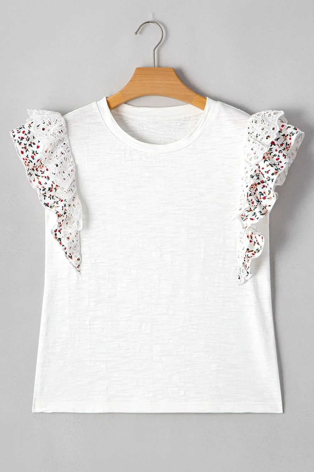 Floral Lace Eyelet Patched Butterfly Sleeve Blouse – White for Shopify Collective (6 view)