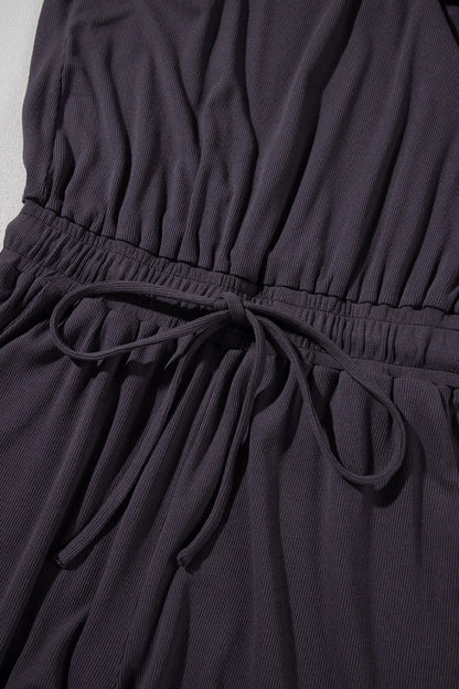 Knit Open Back Cap Sleeve Drawstring Romper – Black for Shopify Collective (9 view)
