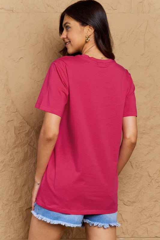 Simply Love Full Size BEING AWESOME IS EXHAUSTING Graphic Cotton Tee – Deep Rose Women's Top for Shopify Collective (2 view)