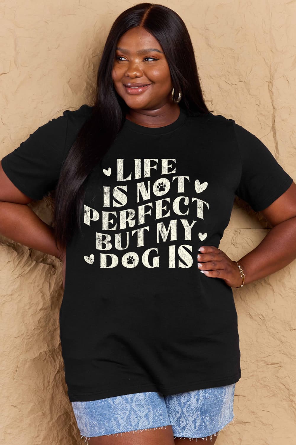 Simply Love Full Size Dog Slogan Graphic Cotton T-Shirt – Black by Simply Love