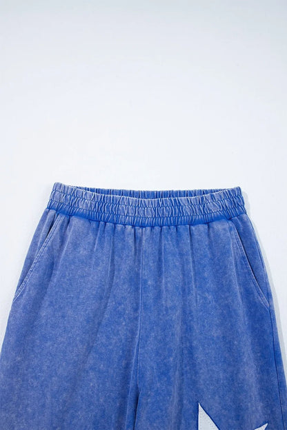 Acid Wash Star Patched Rolled Trim Top and Pants Set – Dusty Blue for Shopify Collective (10 view)